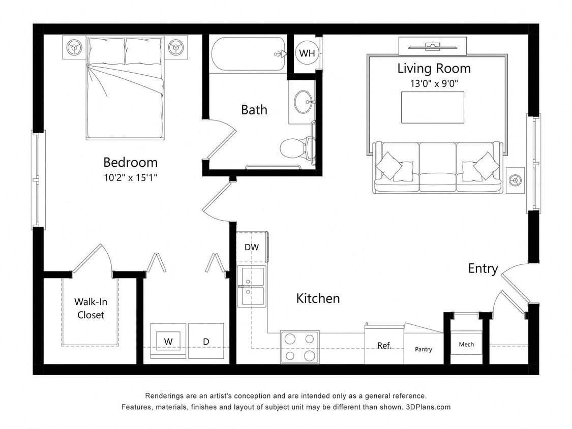 Floor Plan - Weaverville 1x1