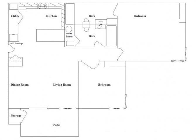 Floor Plan - 2BRx2BA Renovated