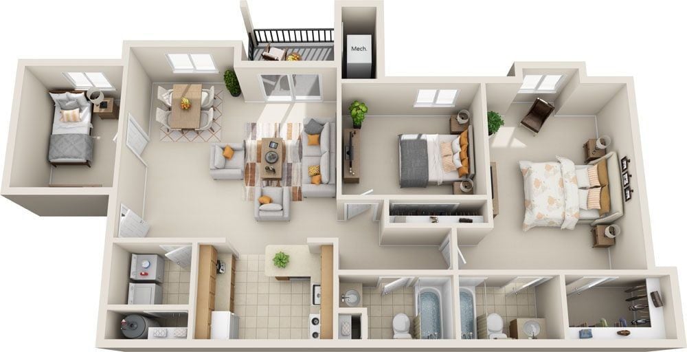 Floor Plan - 3 Bed 2 Bath
