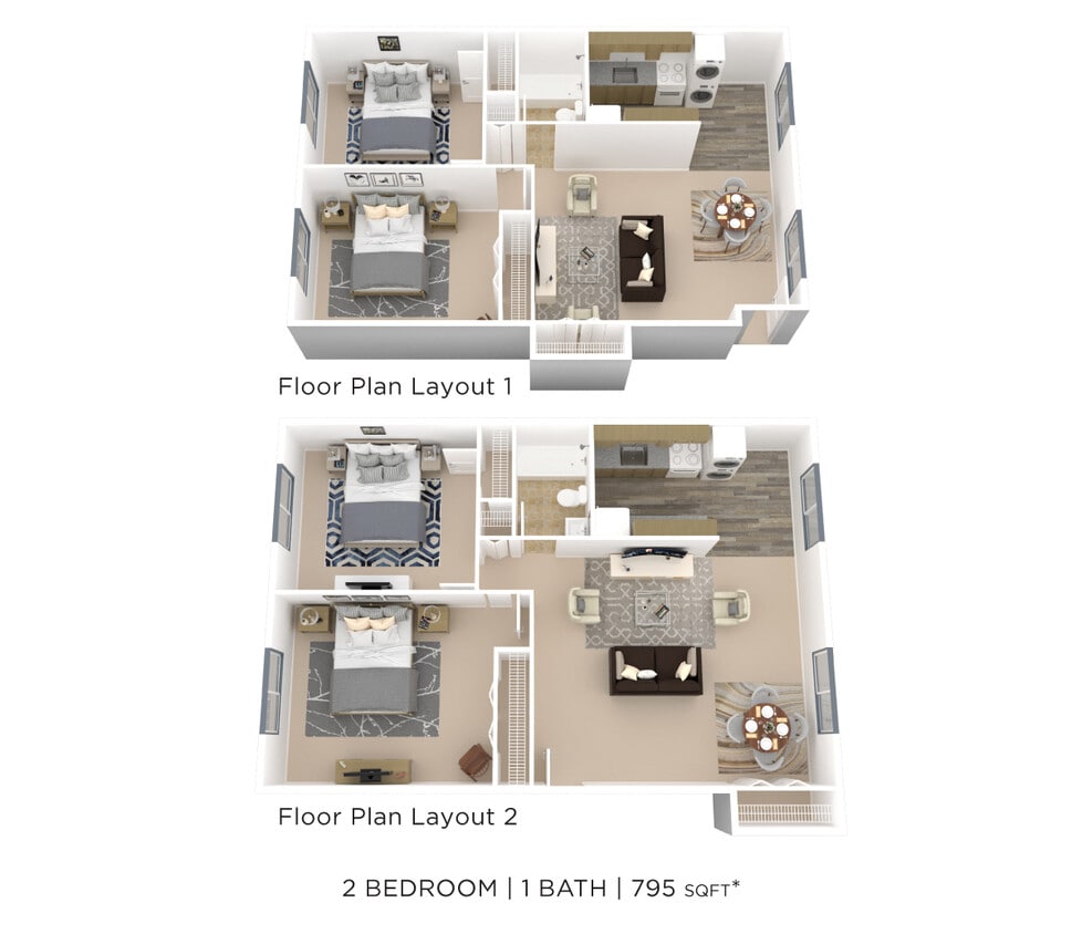 Floor Plan - Two Bedroom - 795 sqft