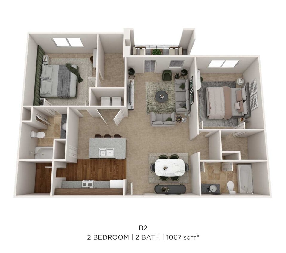 Floor Plan - Two Bedroom 2 Bath-1067 sqft