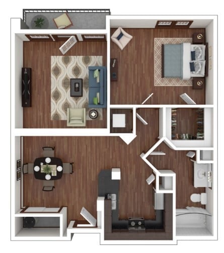 Floor Plan - 1 Bed 1 Bath 820 SF