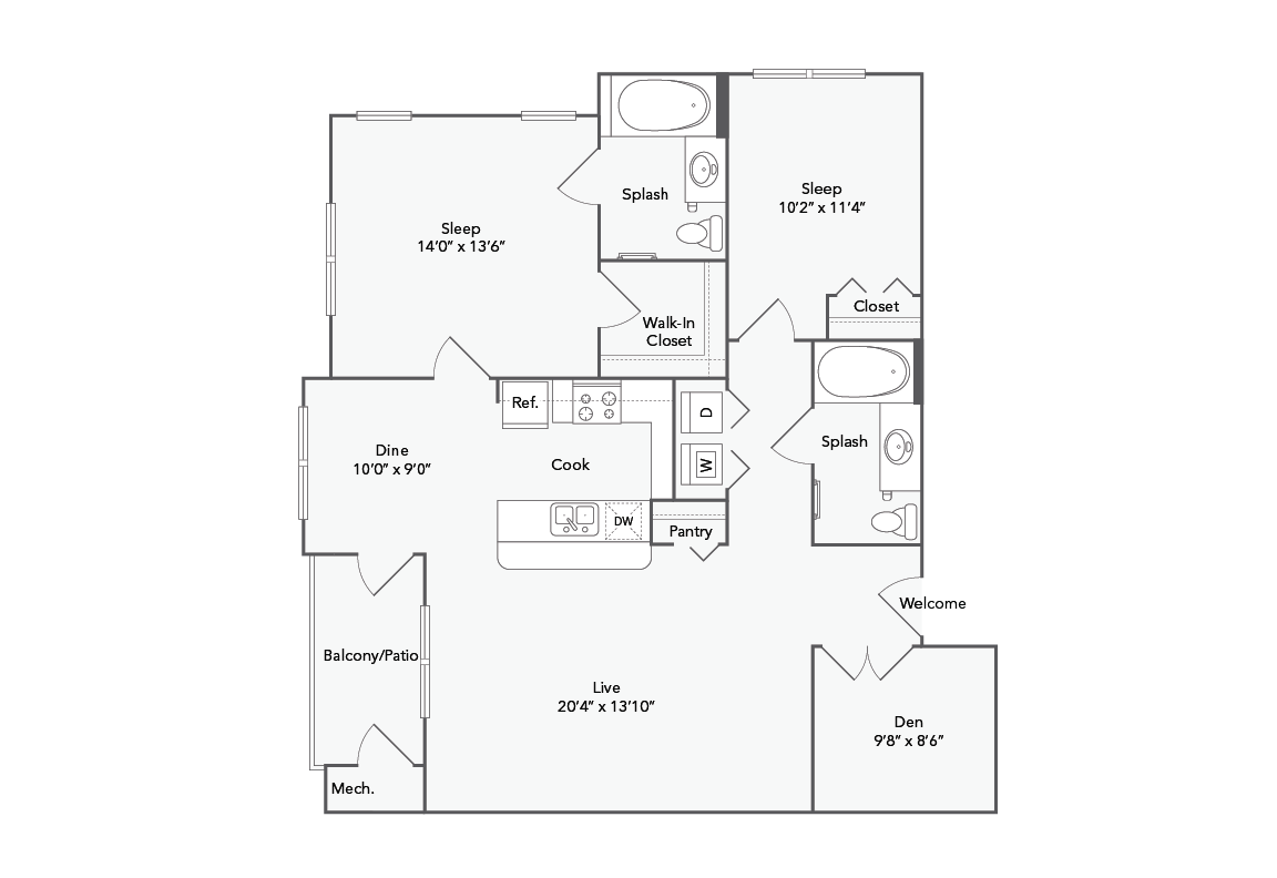 Brookside 2 Bed x 2 Bath Floorplan - Brookside