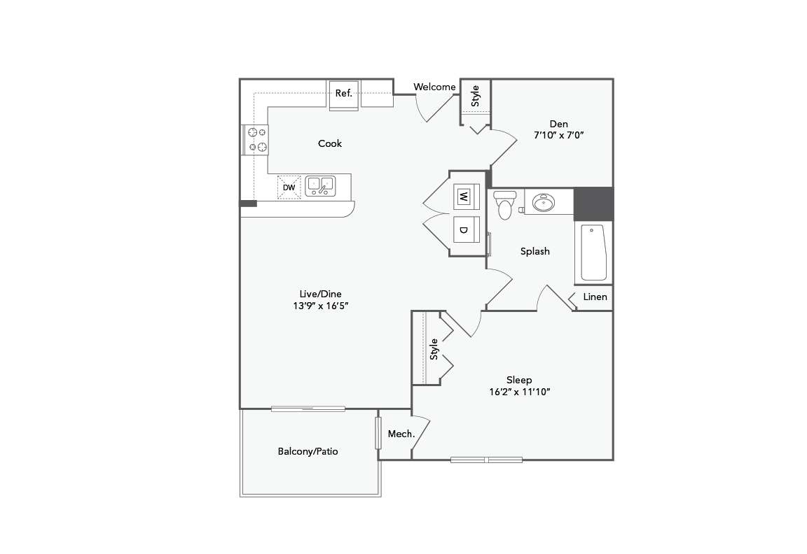 Athens 1 Bed x 1 Bath Floorplan - Athens