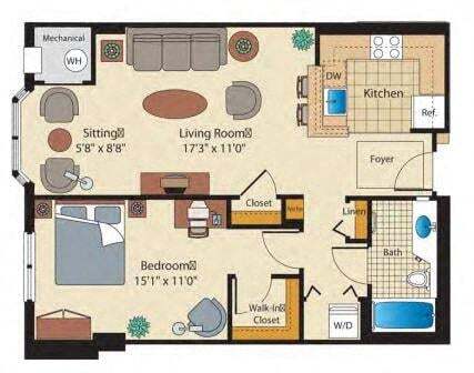 Floor Plan - 1 Bed/1 Bath-A6