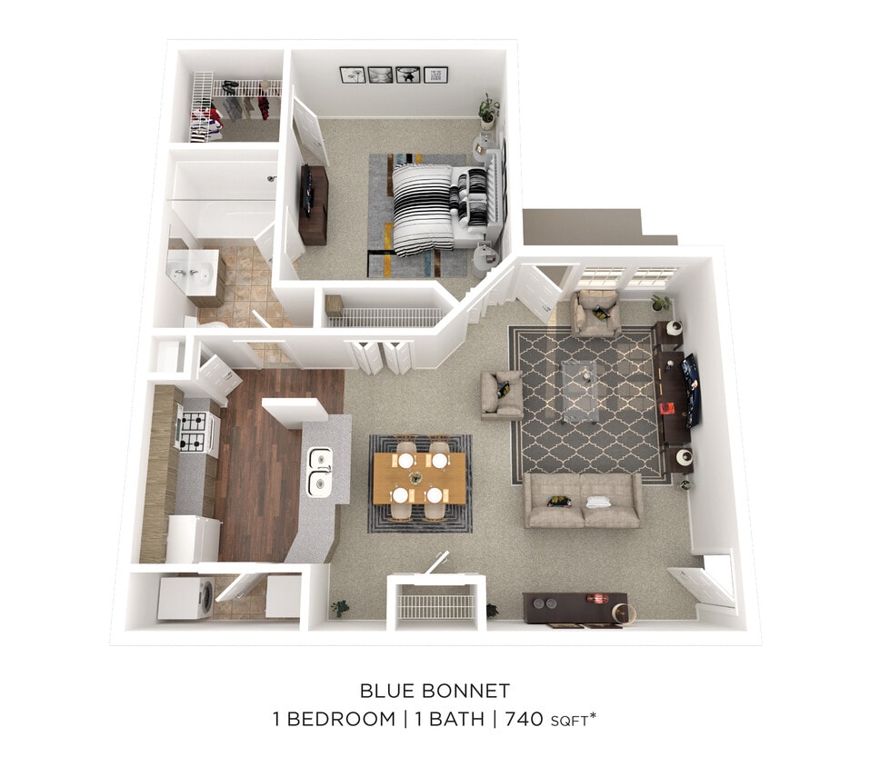 Floor Plan - One Bedroom - 740 sqft