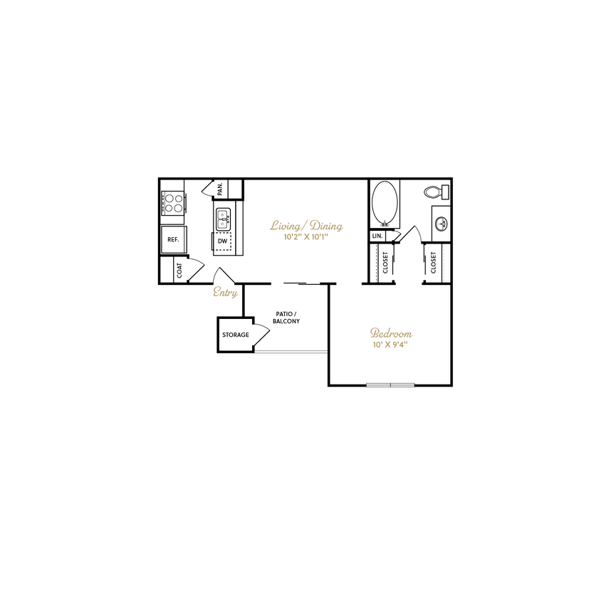 Durham-FloorplansA1-540SF.png - 1 Bed 1 Bth R