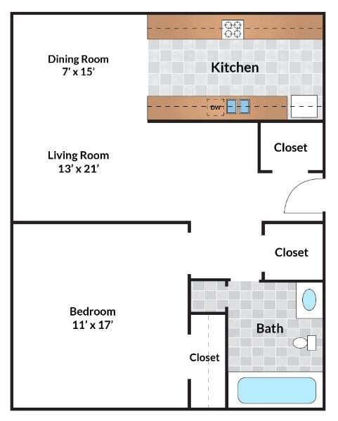 Floor Plan - 1 Bedroom - 13 Tier