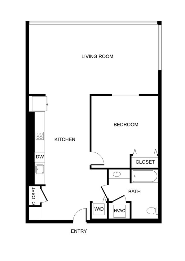Floor Plan - West 7th | 1 Bedroom, 1 Bathroom 203