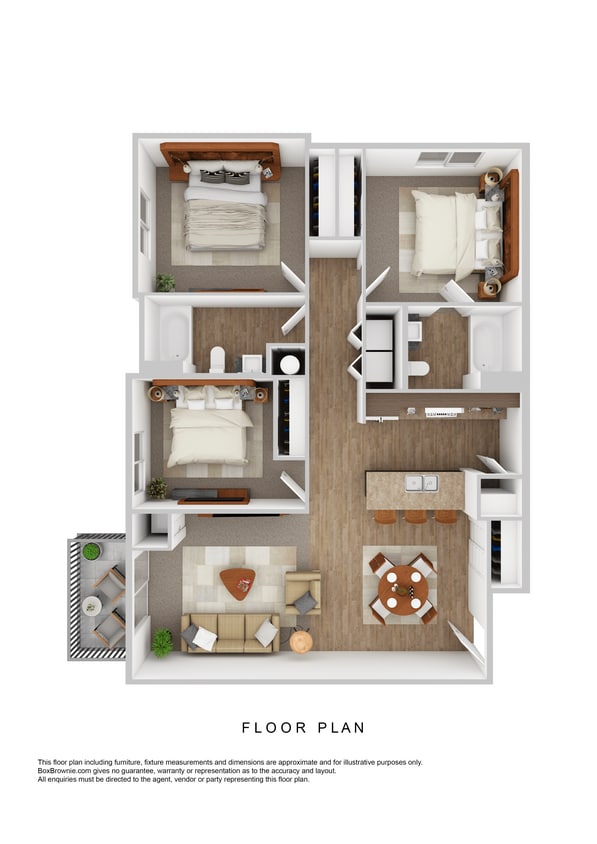 Floor Plan - Apartment 3 Bedroom 2 Bathroom
