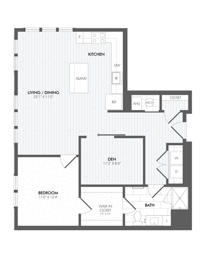 Floor Plan - 1 Bed/1 Bath Den-A19