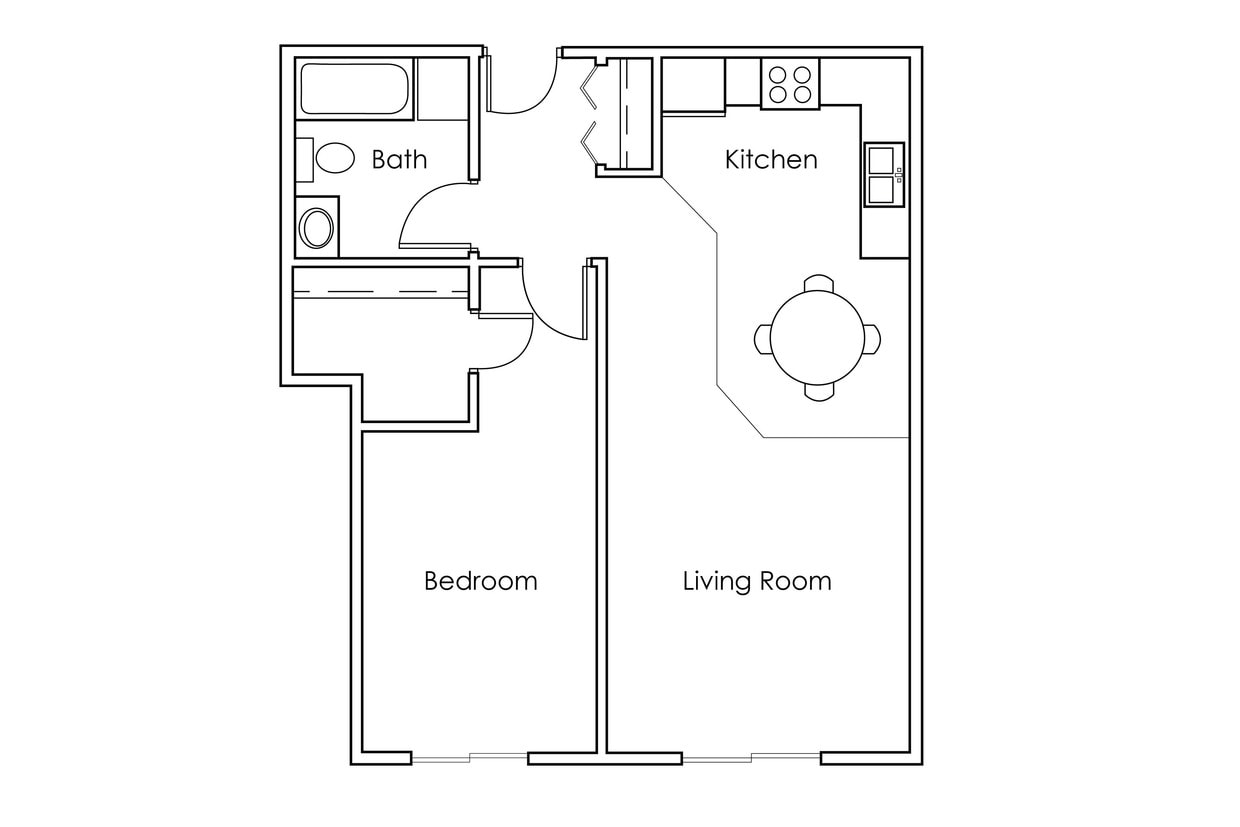 Floor Plan - 1 Bedroom 1 Bathroom 655 - A