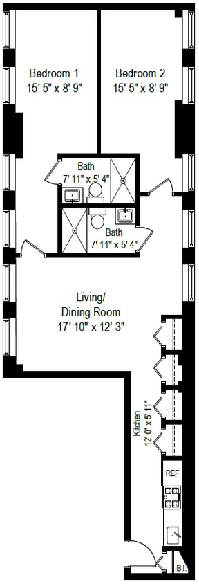 Floor Plan - 2 Bed, 2 Bath - Style I