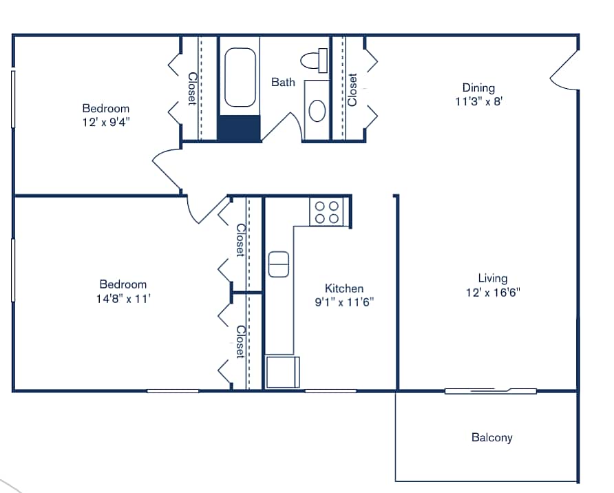 2_x1_887_sqft[1] - 2 Bedroom, 1 Bath (887 sqft.)