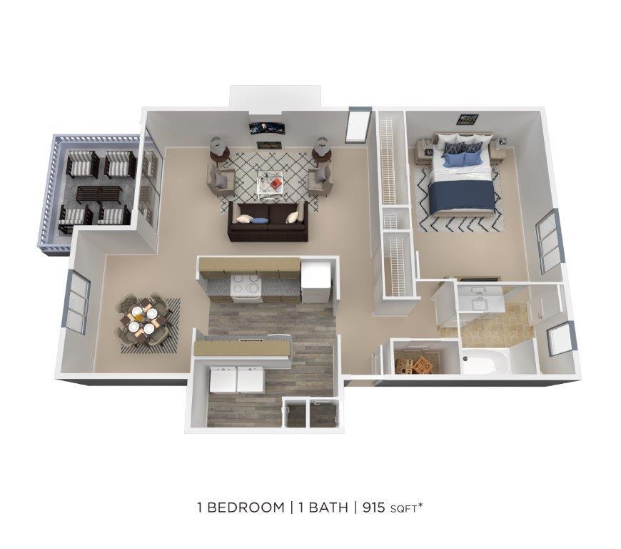 Floor Plan - One Bedroom - 915 sqft