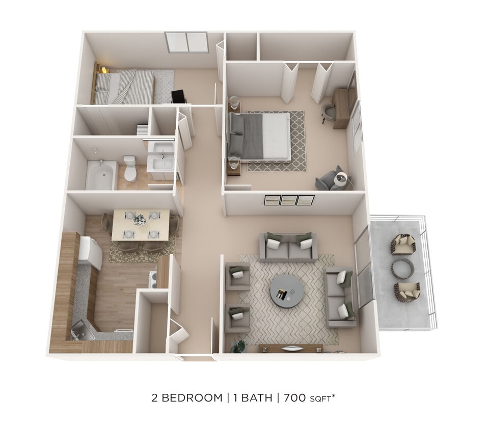 Floor Plan - Two Bedroom- 700 sqft