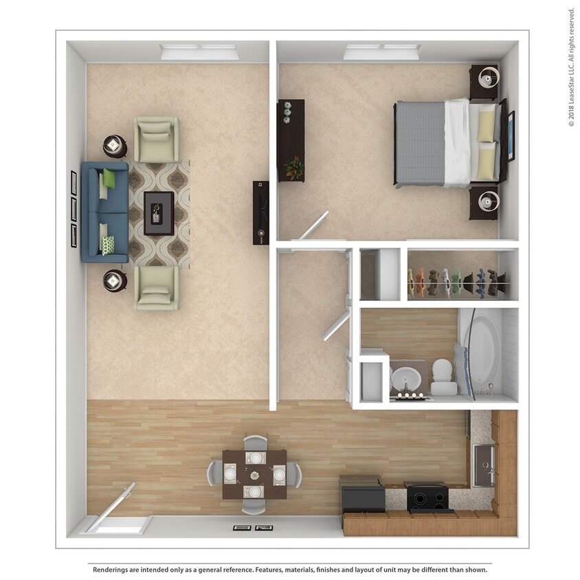 Floor Plan - 1 Bedroom, 1 Bathroom - Deluxe