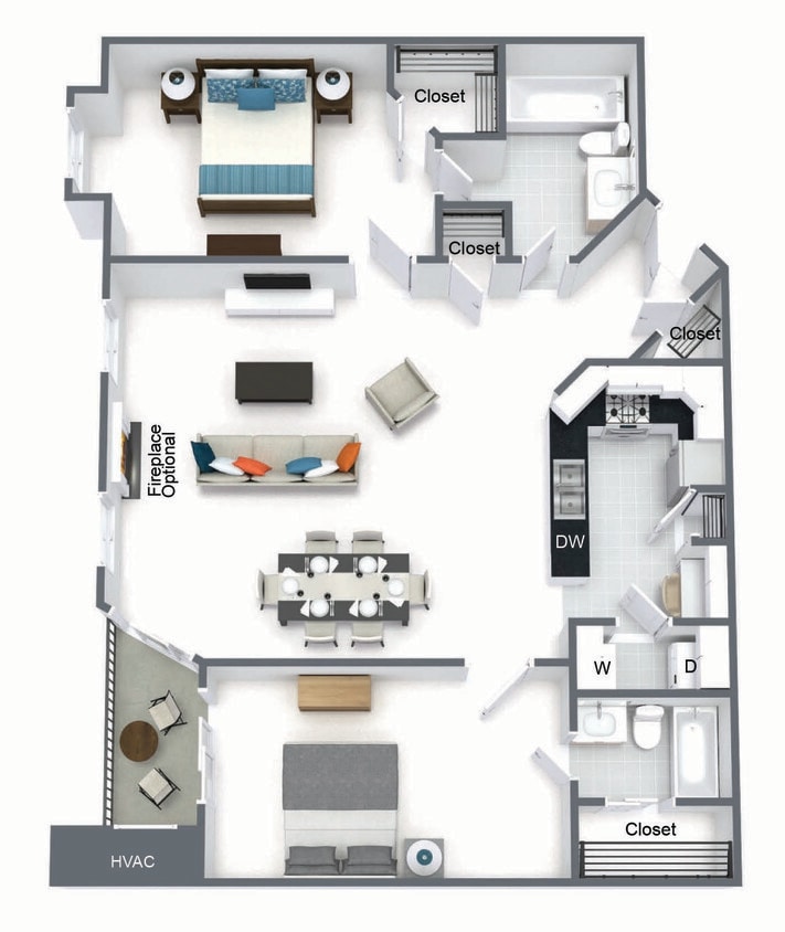 Floor Plan - 2 Bedroom  2 Bath 