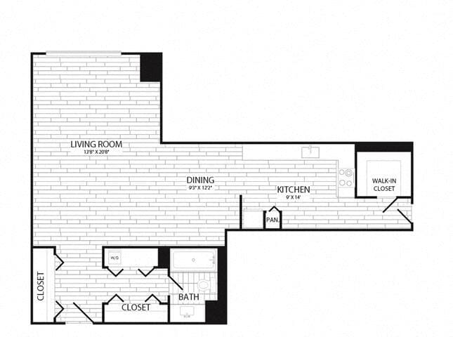 Floor Plan - Studio, 1 Bath 575 SF E1G