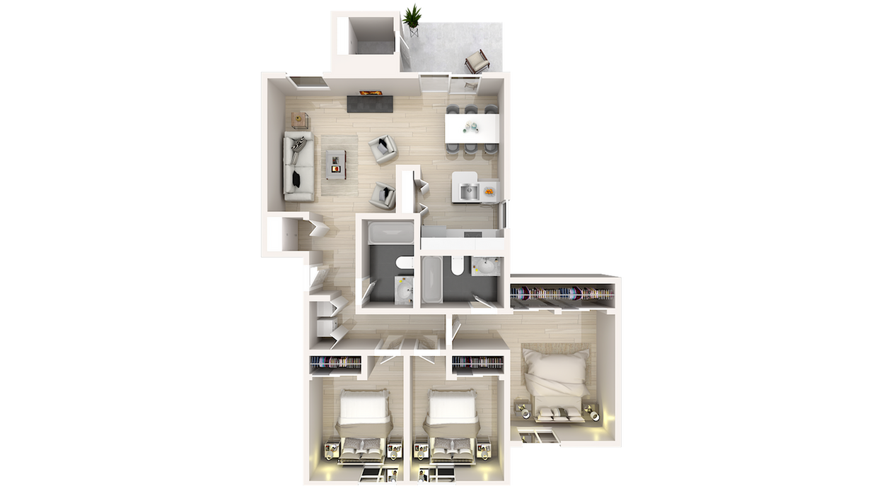 3 Bedroom x 2 Bath - 3 x 2