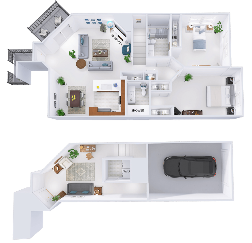 Floor Plan - 2 Bed, 2 Bath + Den w/ 1 Car Garage - Lower Ext...