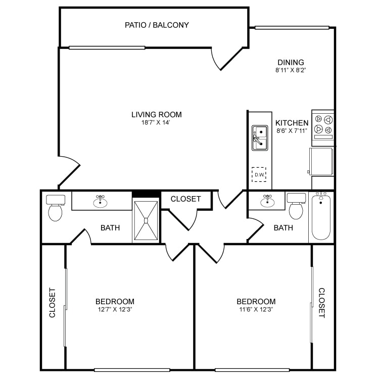 Floor Plan - 2 bed 2 bath (A)