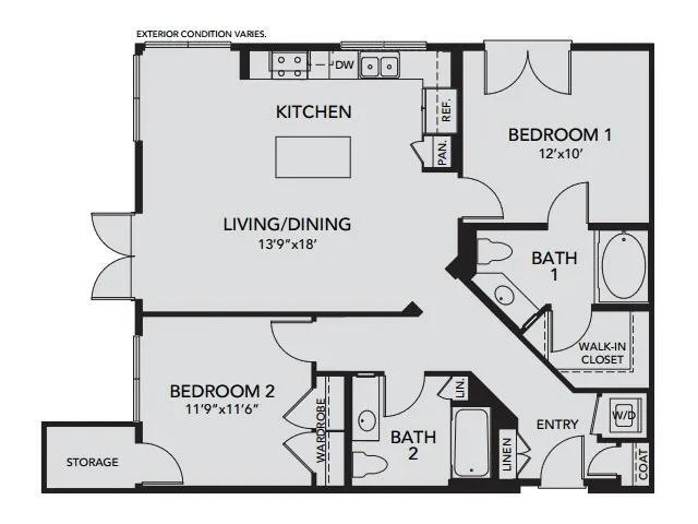Floor Plan - B3 - 2 Bedroom, 2 Bath