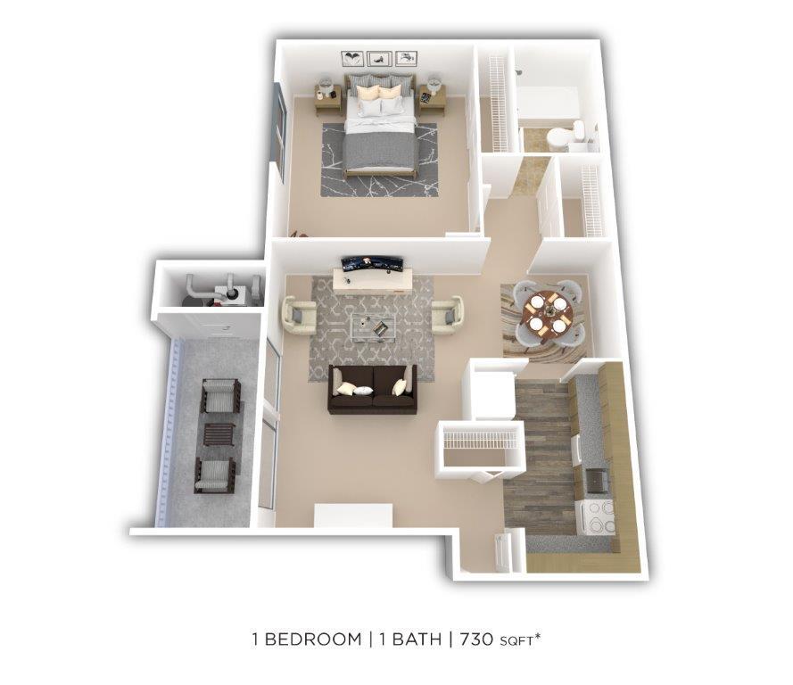 Floor Plan - One Bedroom - 730 sqft