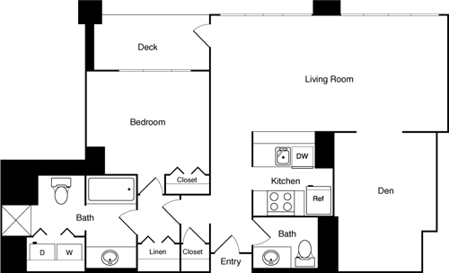 Floor Plan - 1 Bed 24F, 25F - SE