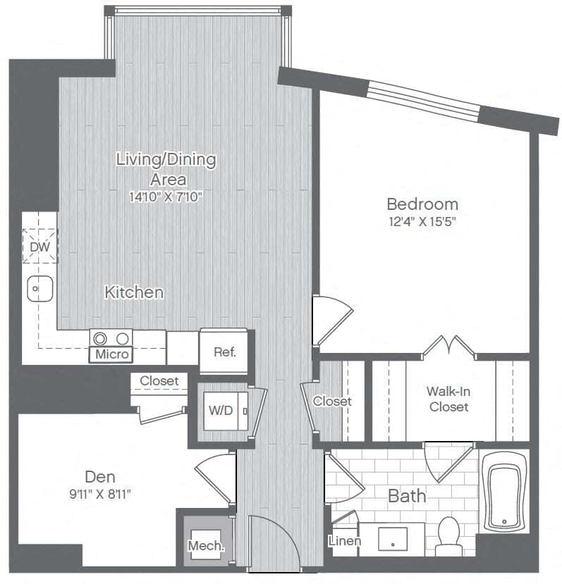 Floor Plan - 1 Bed/1 Bath Den-B5B