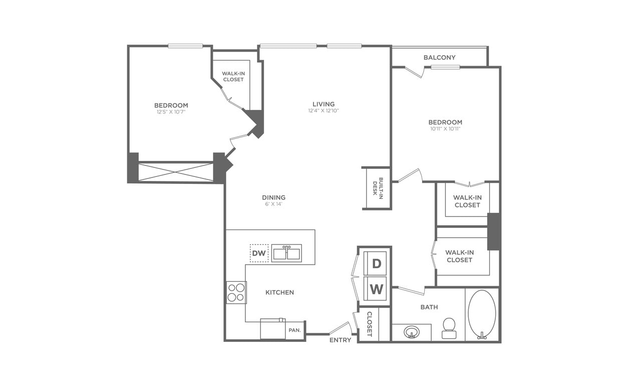 Floor Plan - 2 Bed/1 Bath - B6