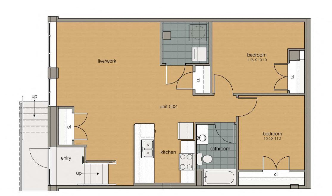 Floor Plan - 2 Bedroom 1 Bath 002