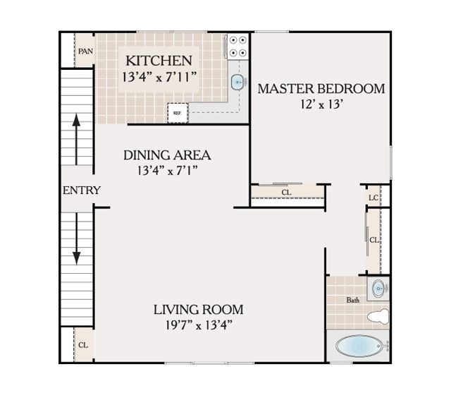 Floor Plan - 1 Bedroom 1 Bathroom