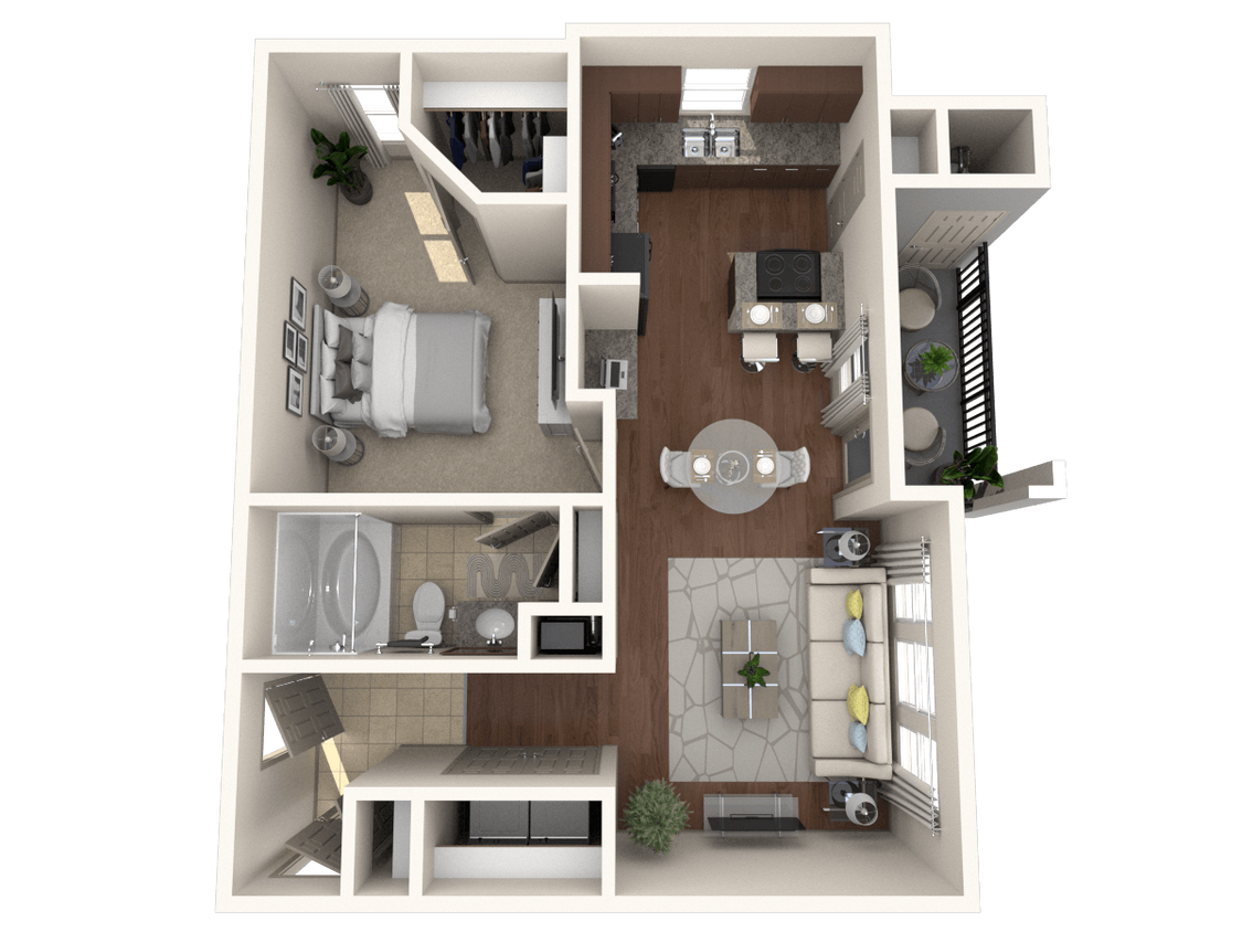 Floor Plan - One Bedroom + Attached Garage (D)