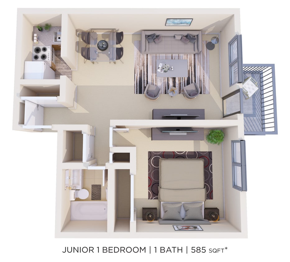 Floor Plan - One Bedroom - 585 sqft