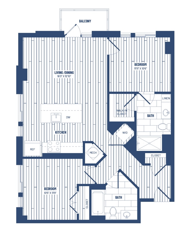 Floor Plan - 2 Bed/2 Bath-H2B-Balcony