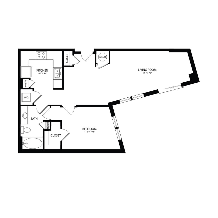Floor Plan - 1 Bedroom, 1 Bath 816 SF A1A