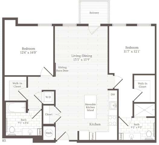 Floor Plan - 2 Bed 2 Bath