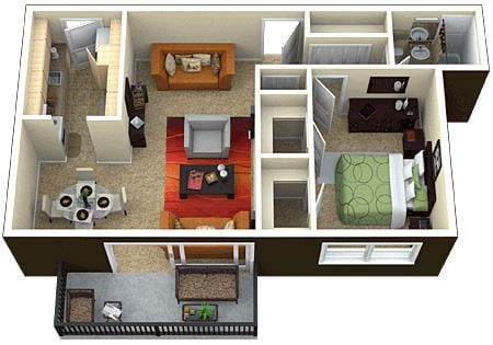 Floor Plan - 1 Bed 1 Bath