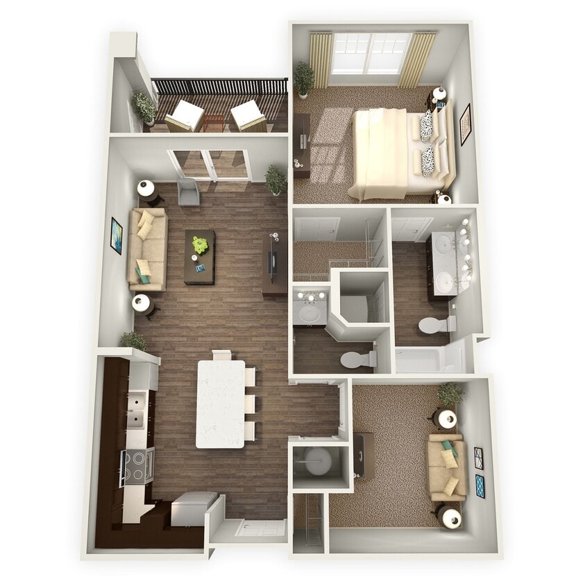 Floor Plan - 1BR 1.5BA (873 SF)