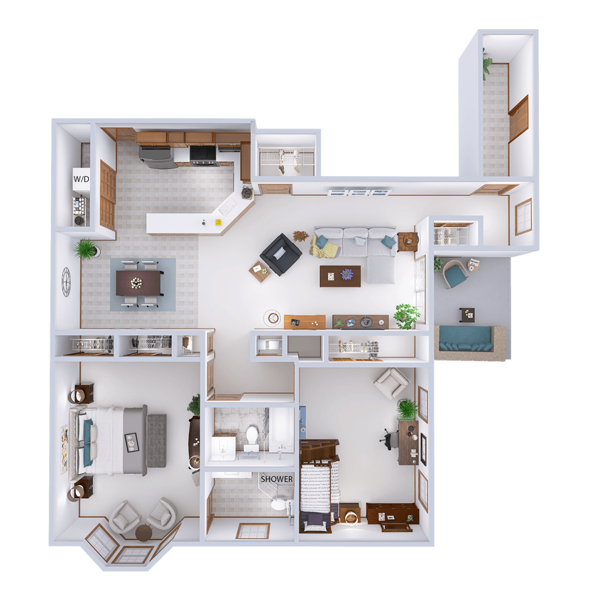 Floor Plan - 2 Bed, 2 Bath Lower (A)