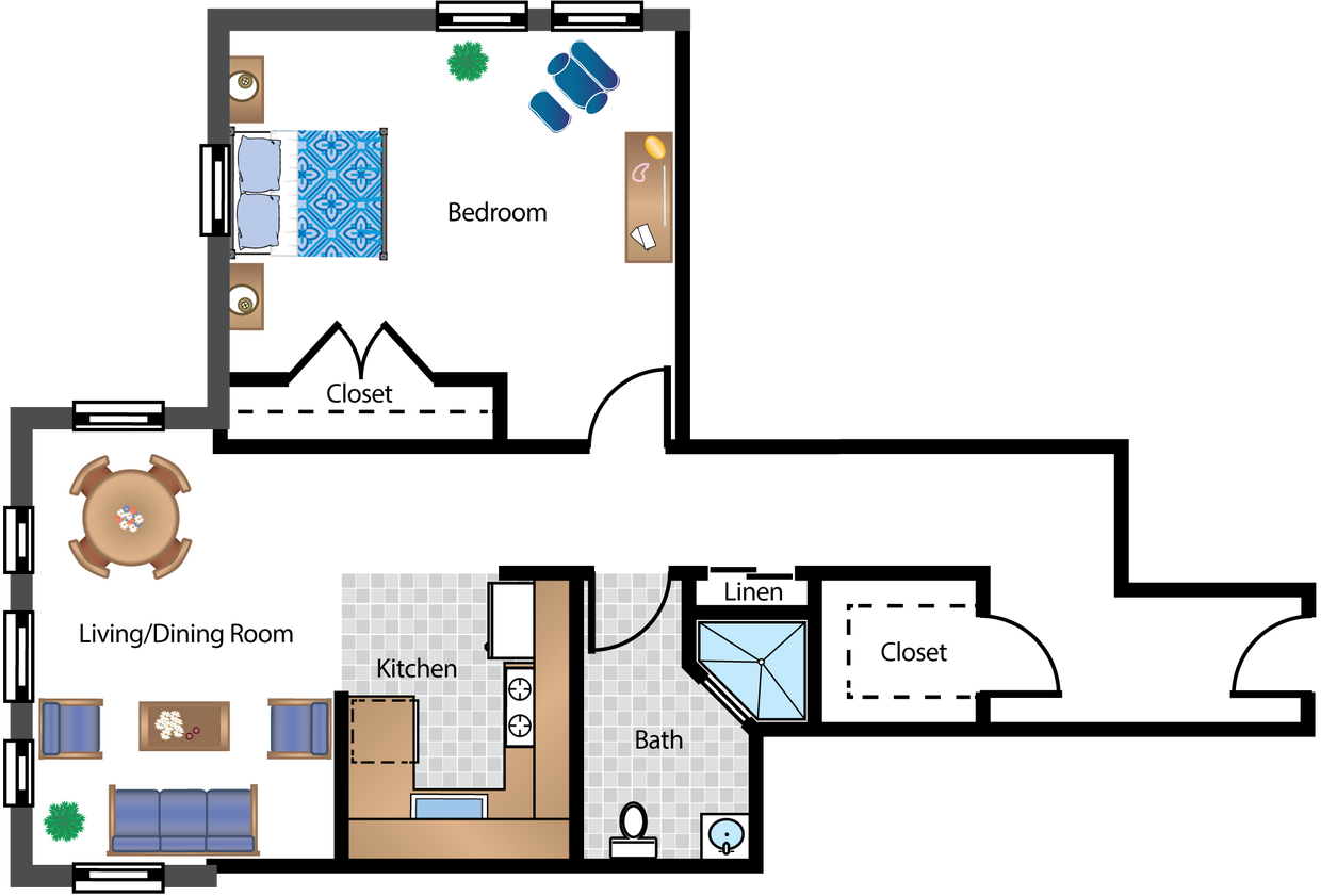 Floor Plan - Renovated 1 Bedroom 02 Tier