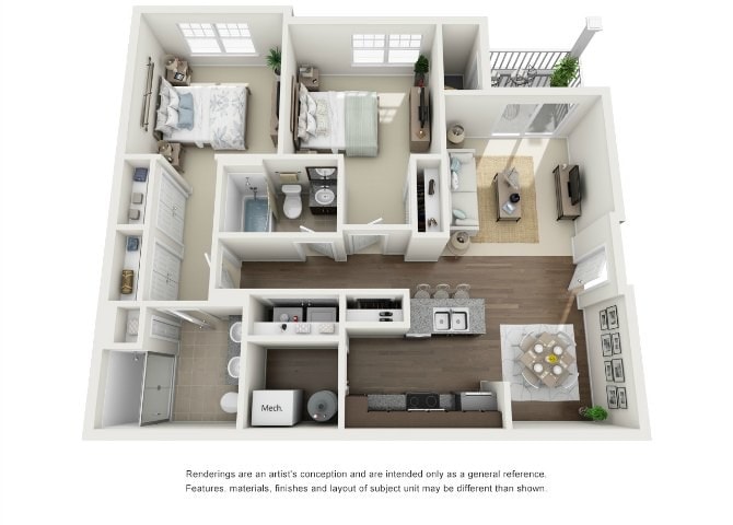 Floor Plan - Charles, 2 Bed, 2 Bath
