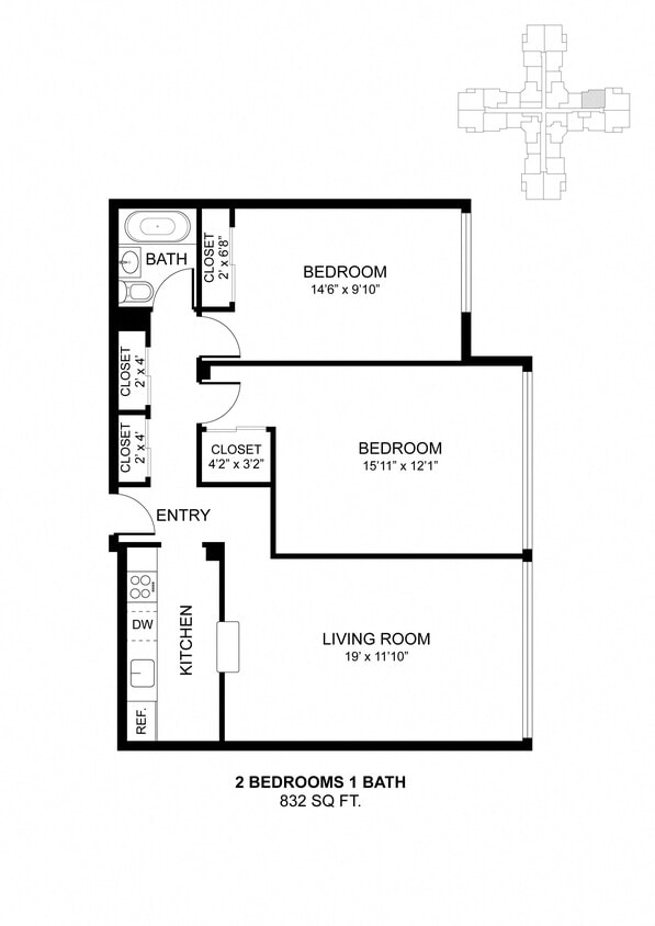 Floor Plan - 2 Bdrm 832 Sq Ft