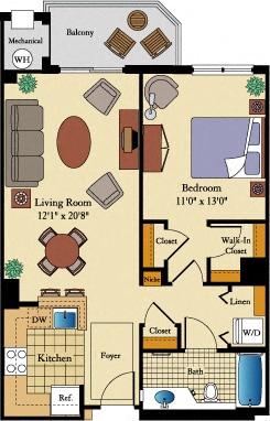 Floor Plan - 1 Bed/1 Bath-A1