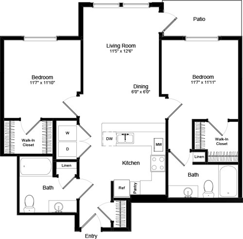 Floor Plan - Two Bed B-1 - Phase III