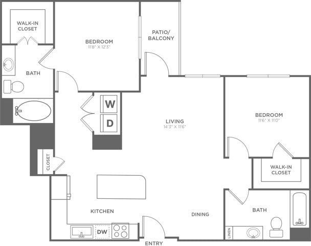 Two Bedroom Two Bath (1,163 SF) - Two Bedroom Two Bath (1,163 SF)