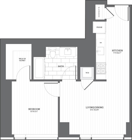 Floor Plan - 1 Bed/1Bath D2