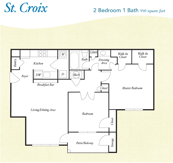 St. Croix - TwoBR.png - B3 - St. Croix - Two Bedroom, One Bathroom