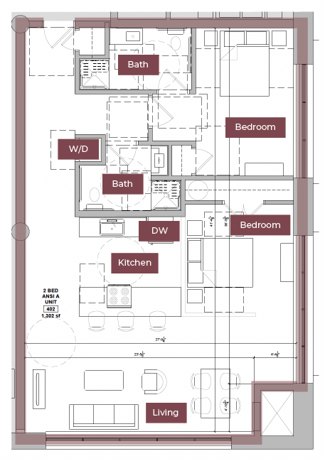 Floor Plan - 2BR Floor Plan U | Lofts South